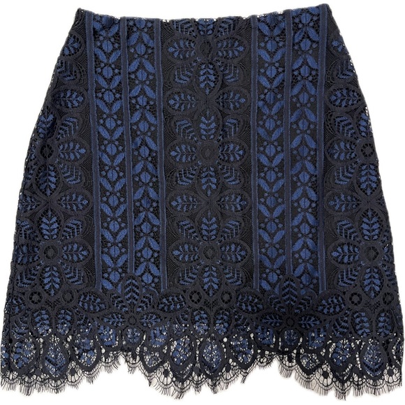 For Love & Lemons Lyla Lace Mini Skirt S Blue Black Scalloped Quiet Luxury boho - Picture 2 of 6